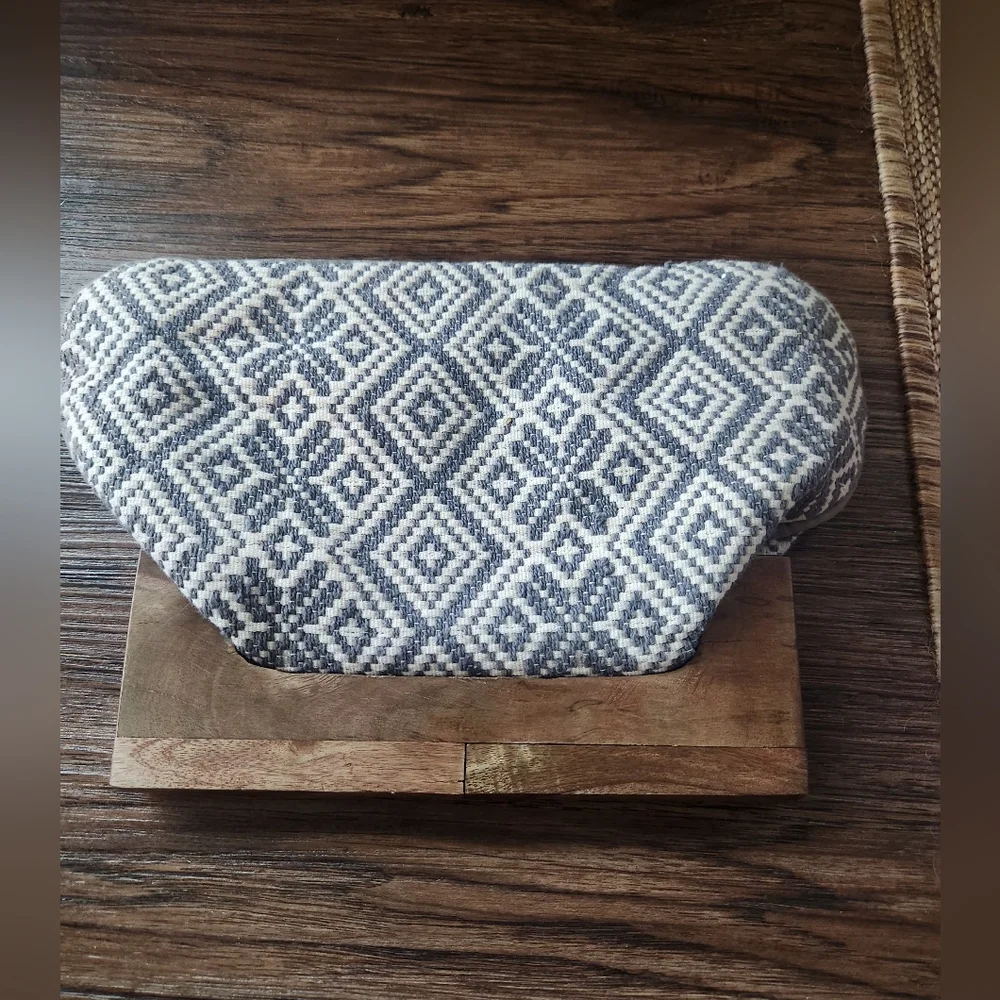 Boho Beaded Gray & White Geometric Clutch